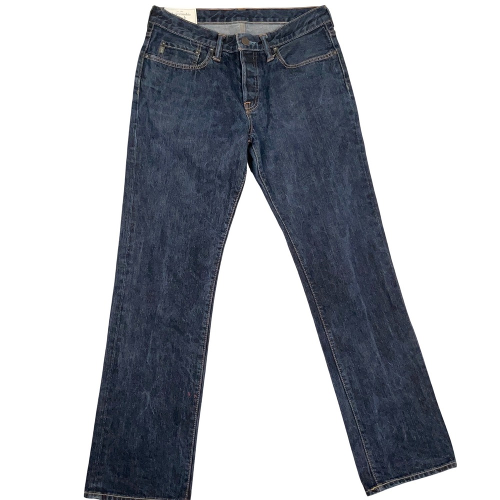 Abercrombie & Fitch Slim Straight Jeans Mens 32x30 Dark Blue Button Fly Heritage